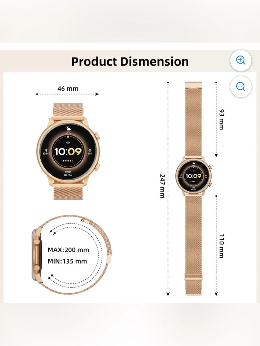 Rose Gold Smartwatch - Stylish Women's Fitness Watch with Touchscreen